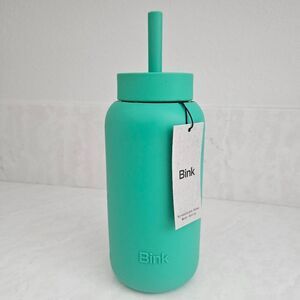 Bink Teal Glass Water Bottle with Straw